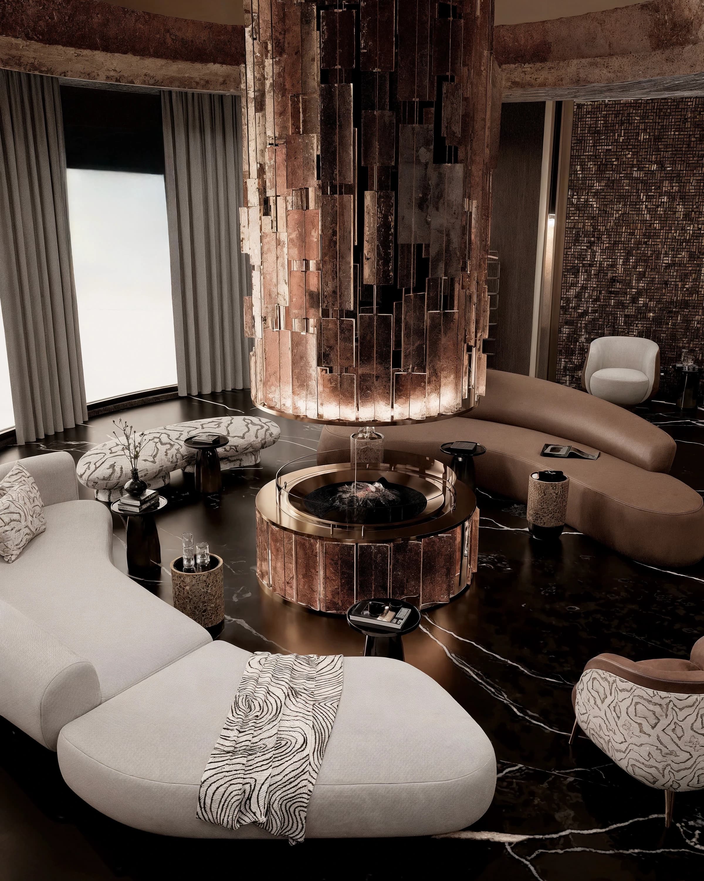 Design d'intérieur moderne avec mobilier contemporain et éclairage élégant